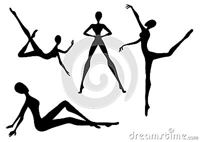 Silhouettes of fashion dancer. Art fashion silhouette of costume posing in style abstract pattern with geometric elements. Mannequ Cartoon Illustration